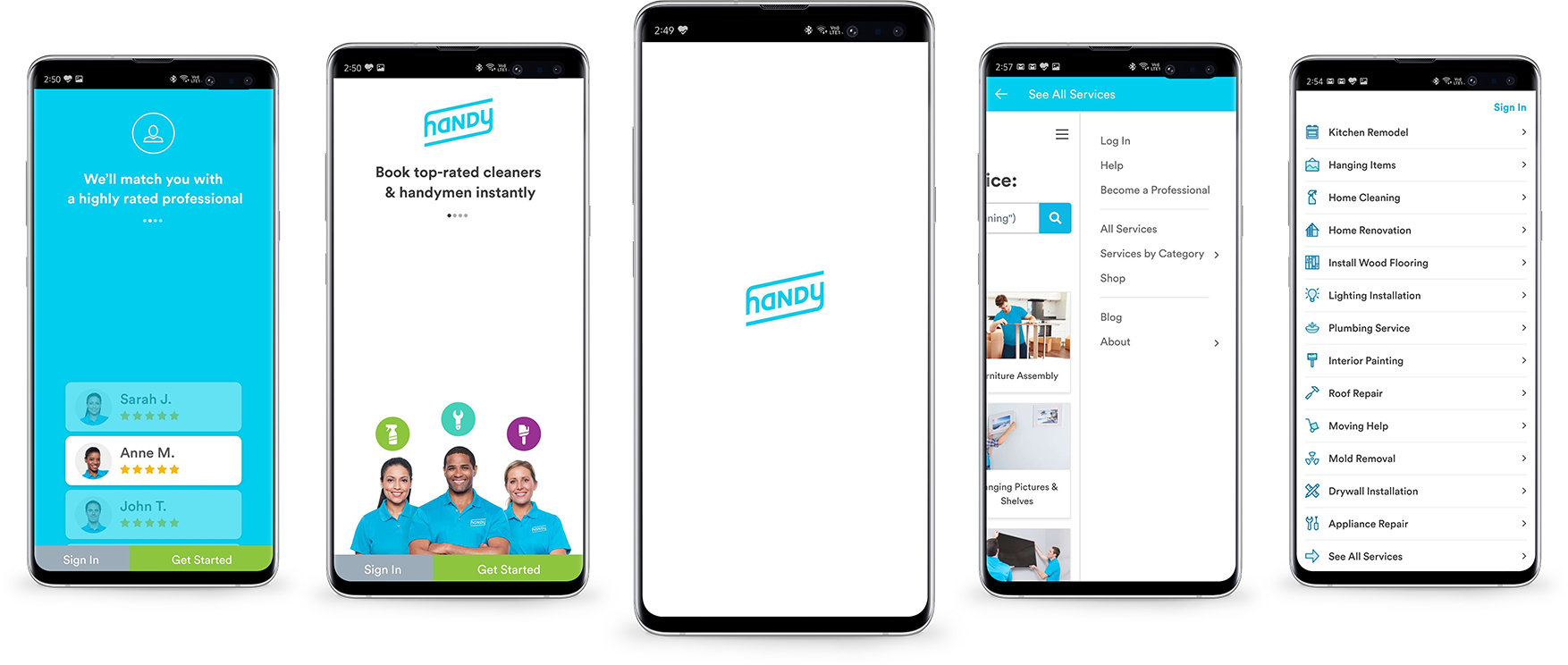 Screenshots of the Handy App