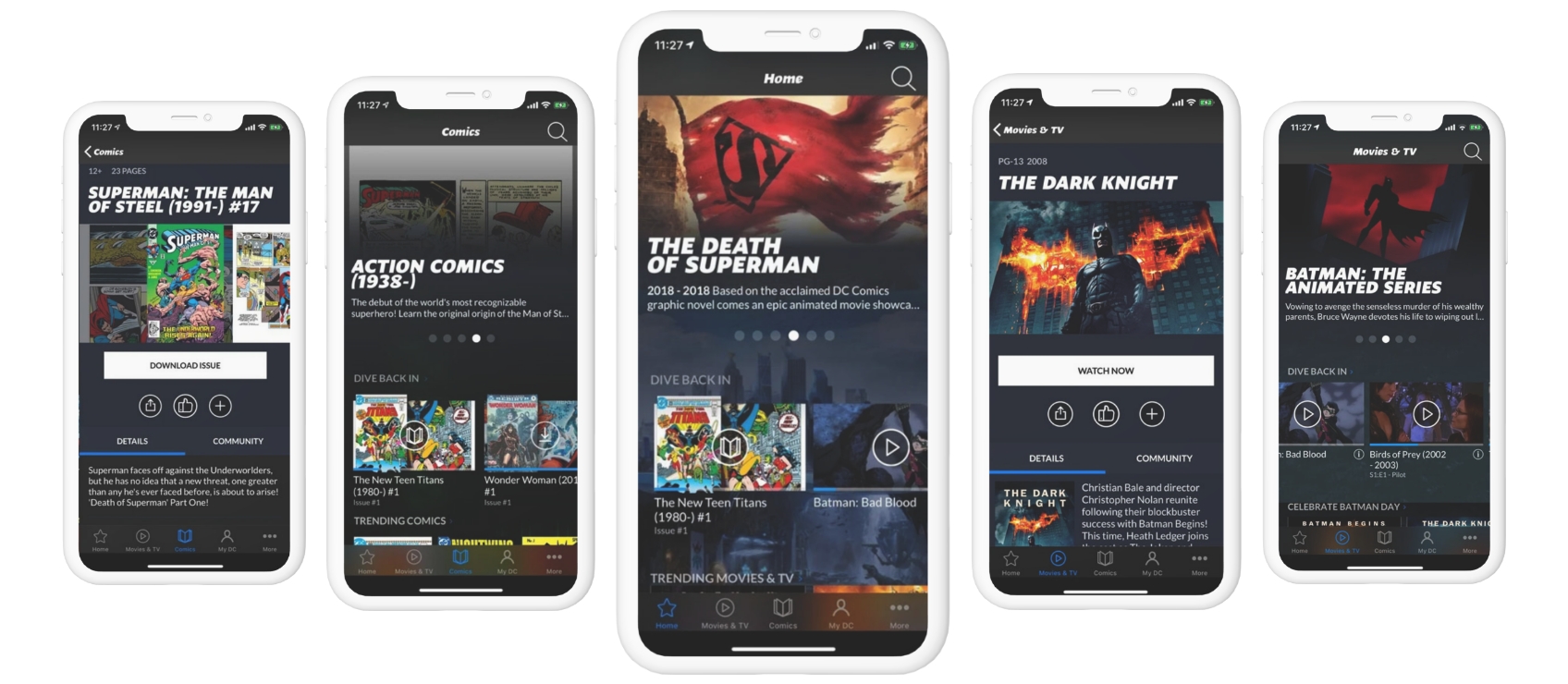 screenshots of DC universe app