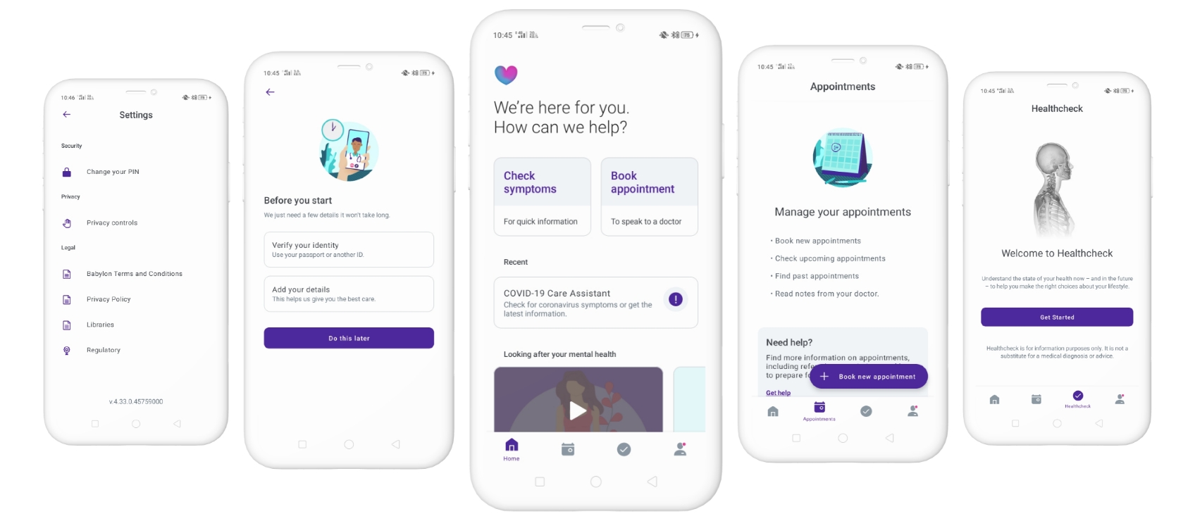 screenshots of the babylon app