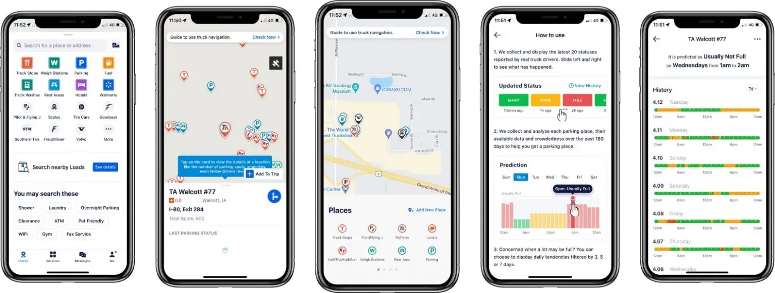 screenshots of trucker path app