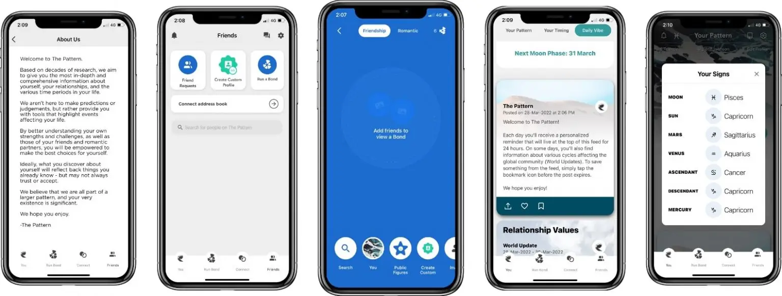 screenshots of the pattern app