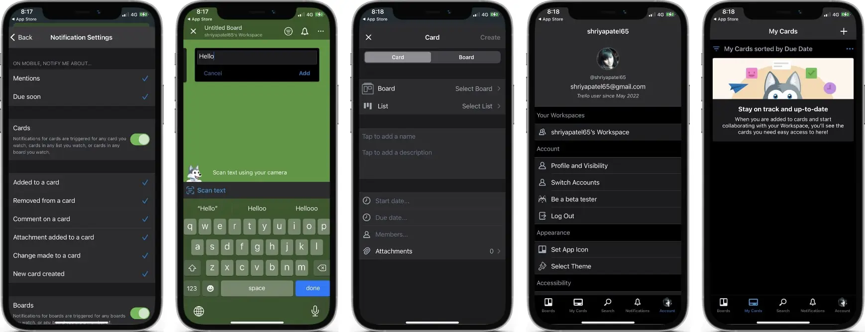 ScreenShots of the Trello App