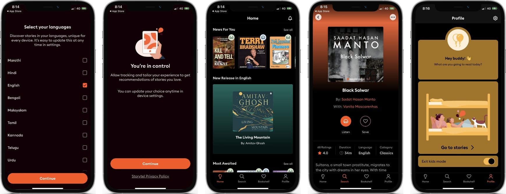 ScreenShots of the Storytel App