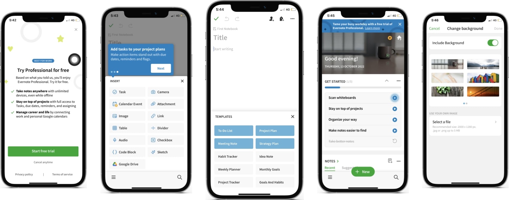 Screenshots of an Evernote App