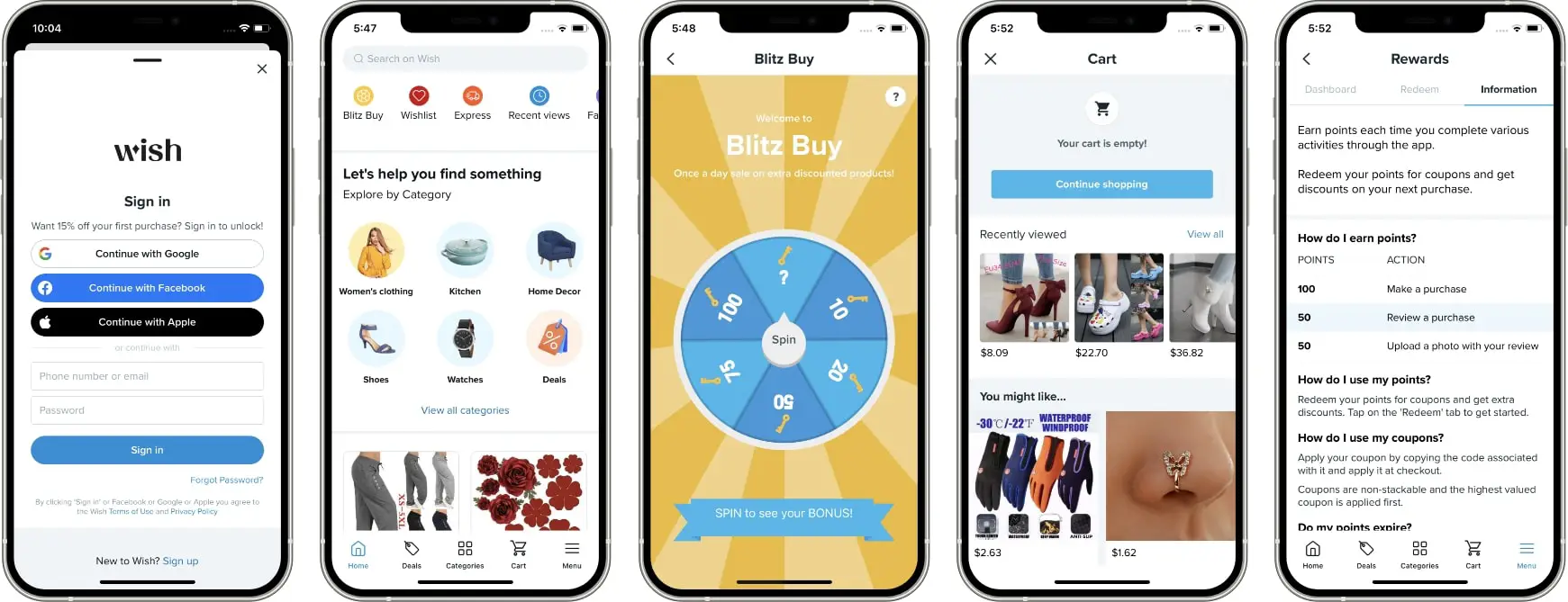 Screenshots Of The Wish App