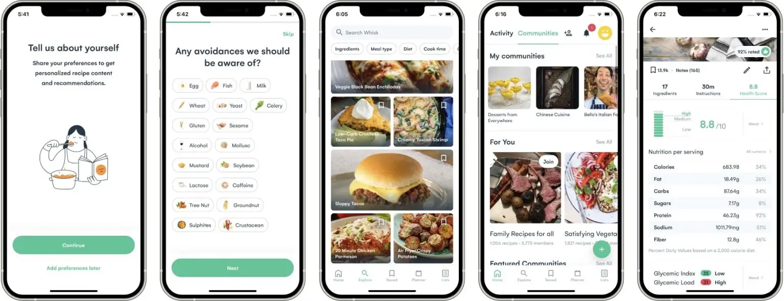 Screenshots of the Whisk App