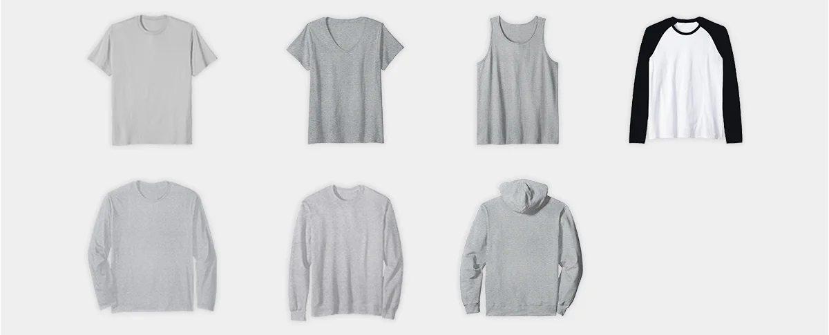 Available Products for Design in Amazon Merch