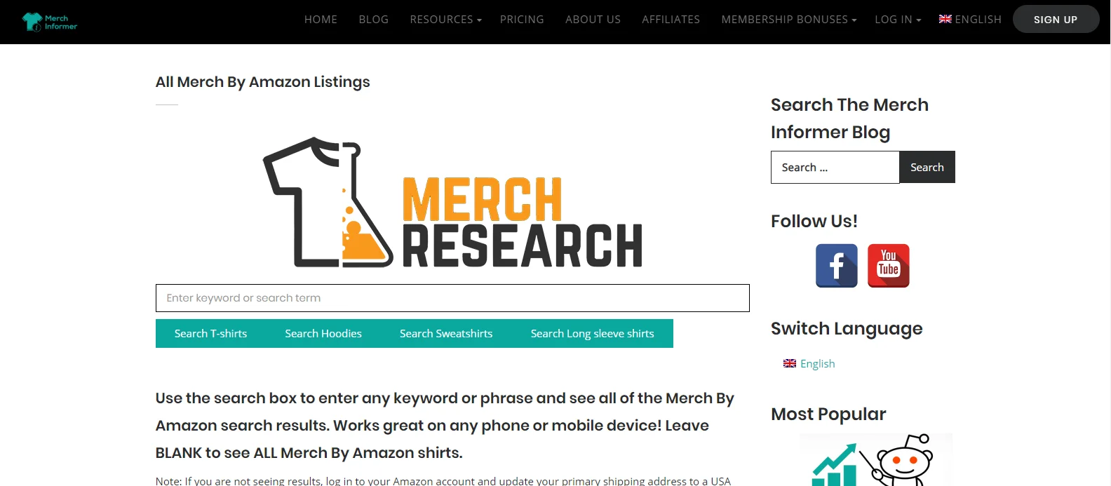 Amazon Merch Research by Merch Informer