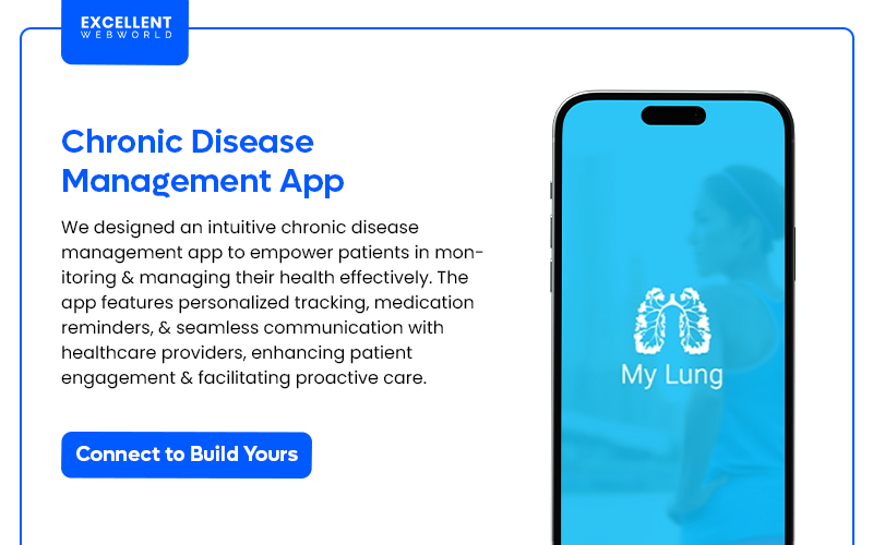 Image showcasing a smartphone displaying the splash screen of a Chronic Disease Management App focused on lung health.