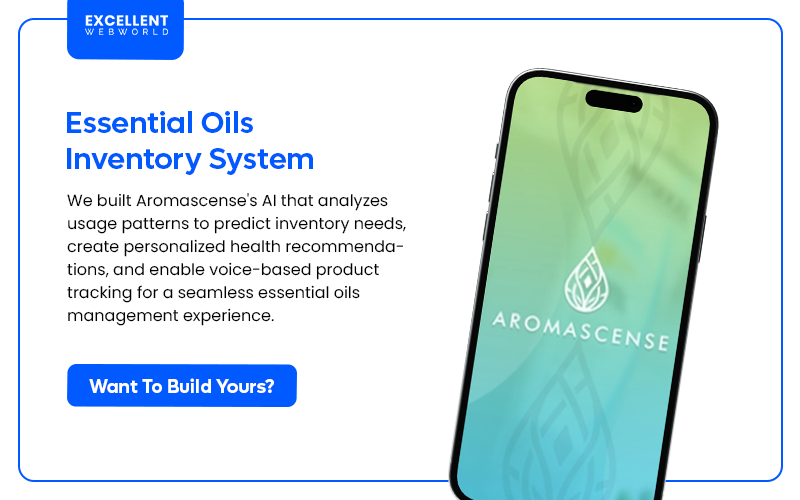 Image showcasing a smartphone displaying the splash screen of an Aromascense Essential Oils Inventory System application.