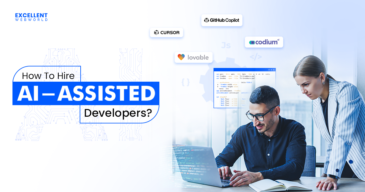 Image posing the question of how to hire developers skilled in AI-assisted software development, with a visual of developers using AI tools.