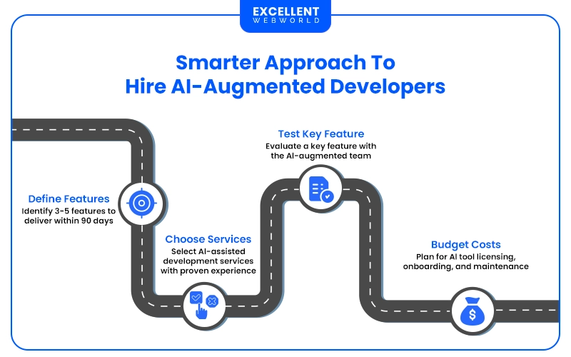A roadmap outlining a four-step approach to hiring AI-augmented developers.