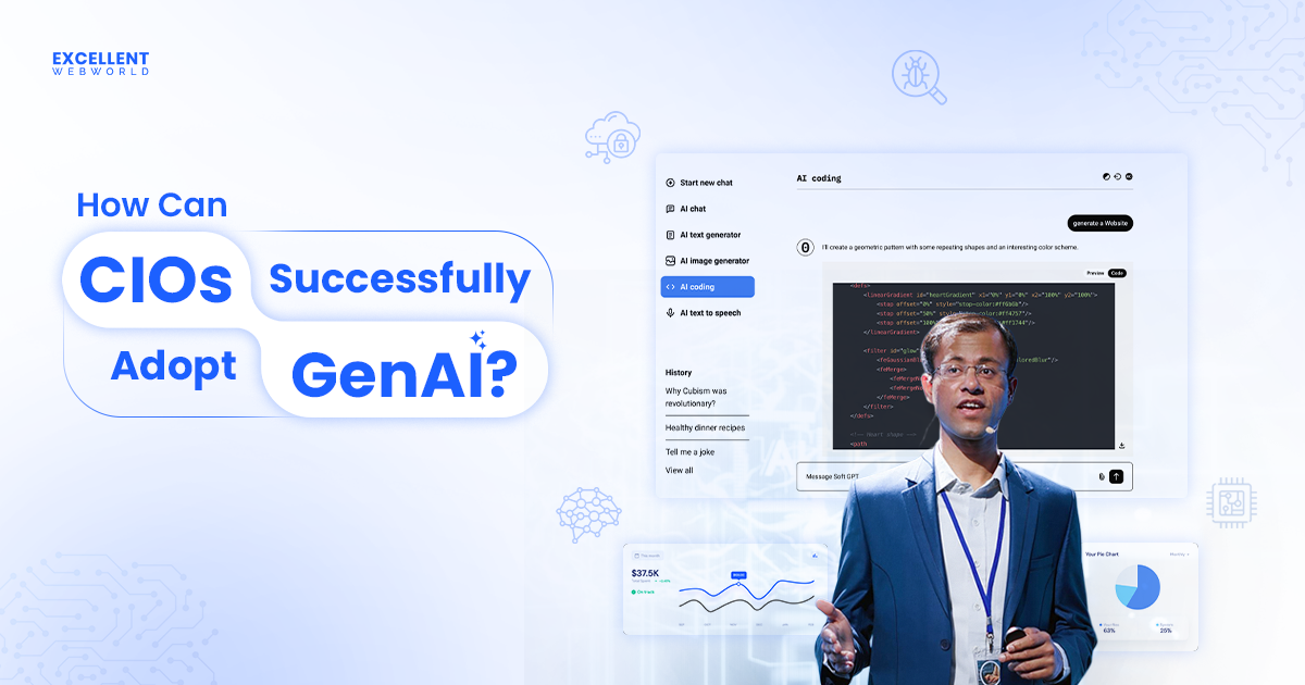 CIU explaining how CIOs can successfully adopt GenAI with a visual of AI code.