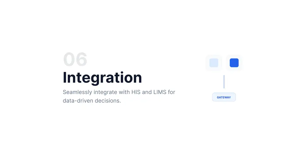 Software integration graphic for patient engagement systems, emphasizing seamless connection with HIS and LIMS for data-driven clinical decisions.