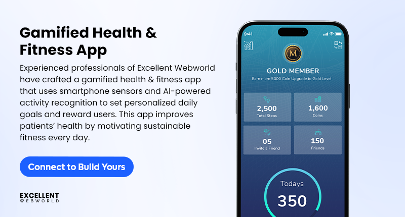 Gamified Health & Fitness App interface on a smartphone showcasing gold member status, step tracking, and personalized daily fitness goals.