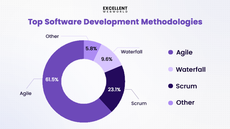 A doughnut chart showing top software development methodologies.