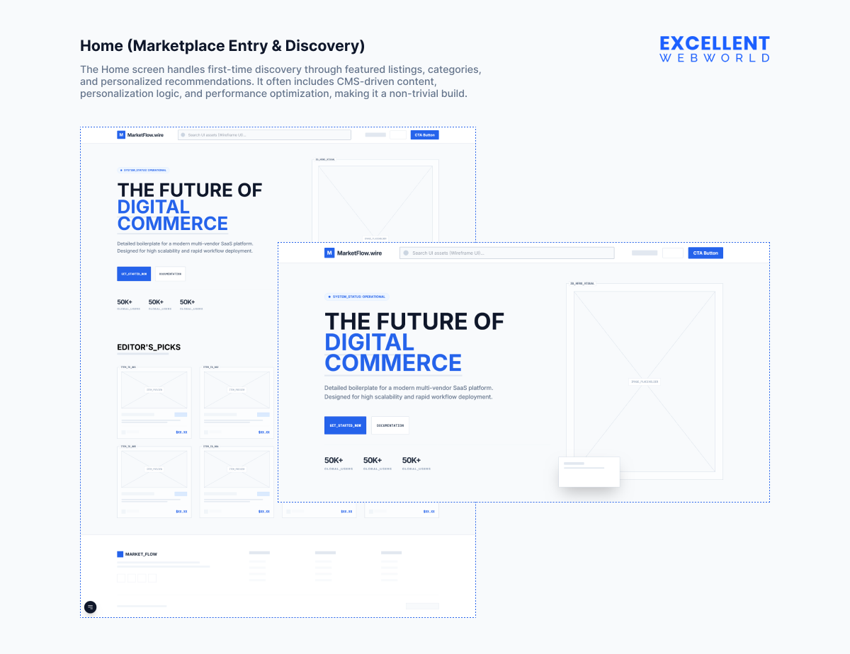 Home (Marketplace Entry & Discovery) screen