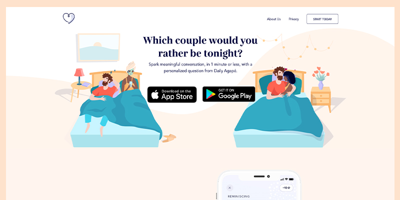 screenshot of Agapé, a daily check-in app for building emotional intimacy