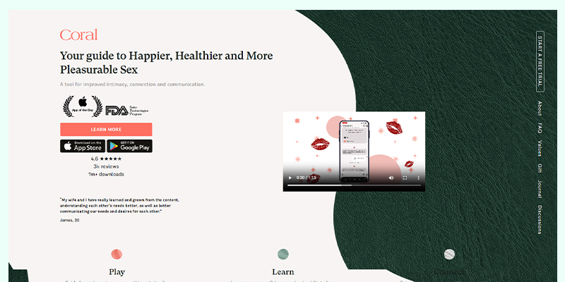 screenshot of Coral, an intimacy and sexual wellness app for couples