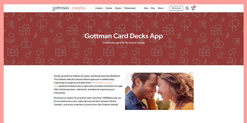 screenshot of Gottman Card Decks, a relationship exercises and communication tool