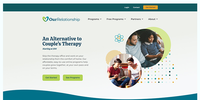screenshot of OurRelationship, an online therapy and relationship coaching platform