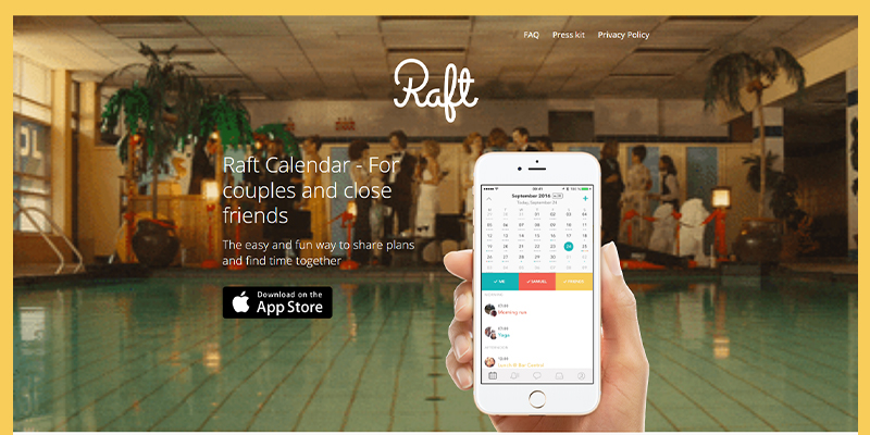 screenshot of Raft, a shared calendar and planning app for couples managing schedules