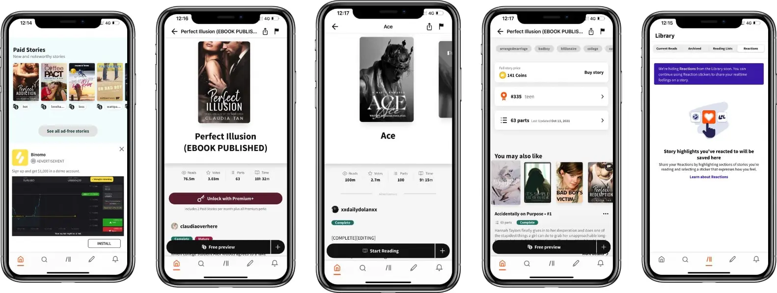 screenshot of the wattpad app
