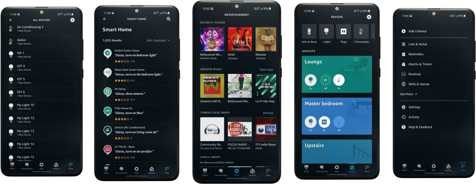 screenshots of the alexa home app