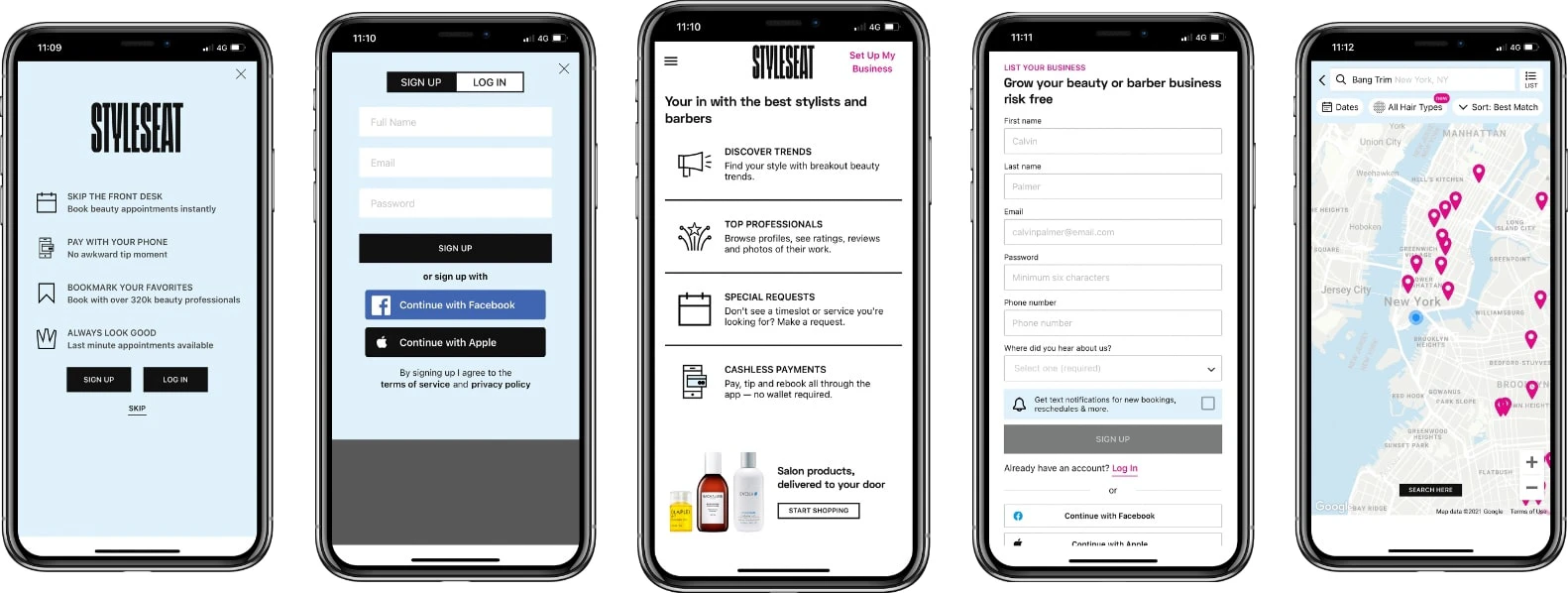 screenshor of the app like styleseat