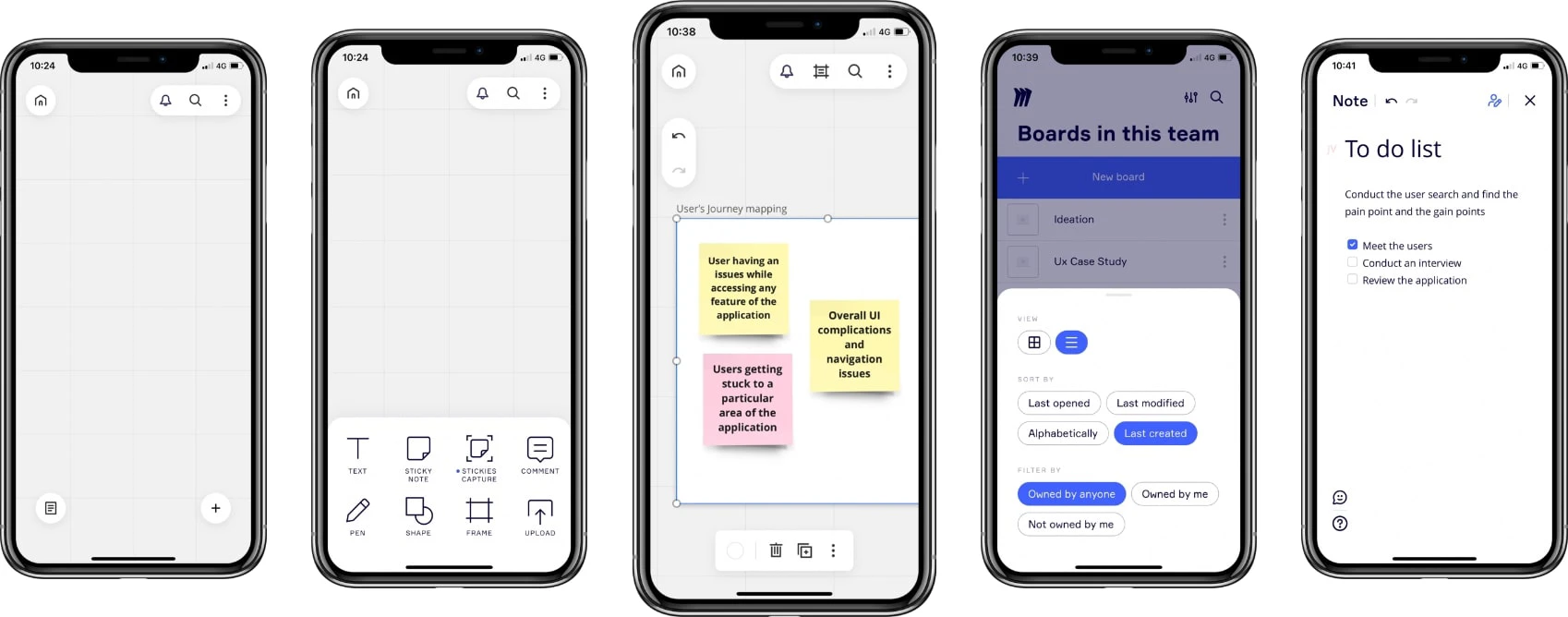 Screenshots of the Miro App