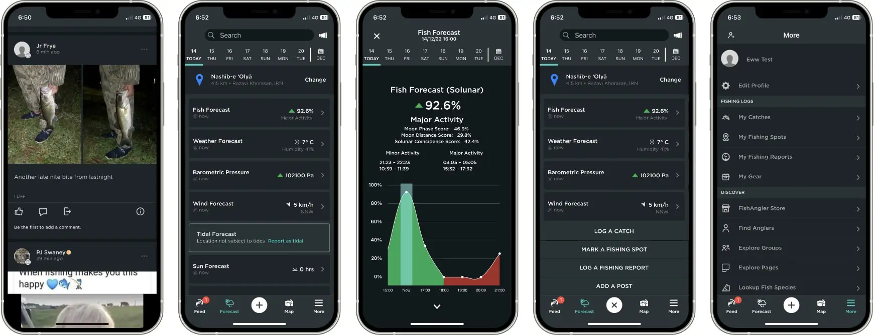 Screenshots of the FishAngler App