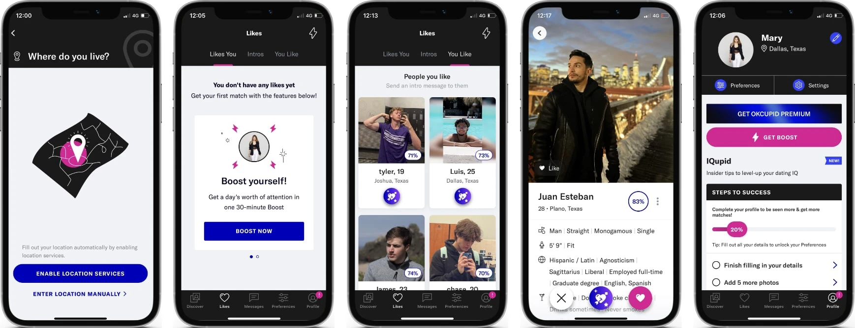 Screenshots of OkCupid Dating App