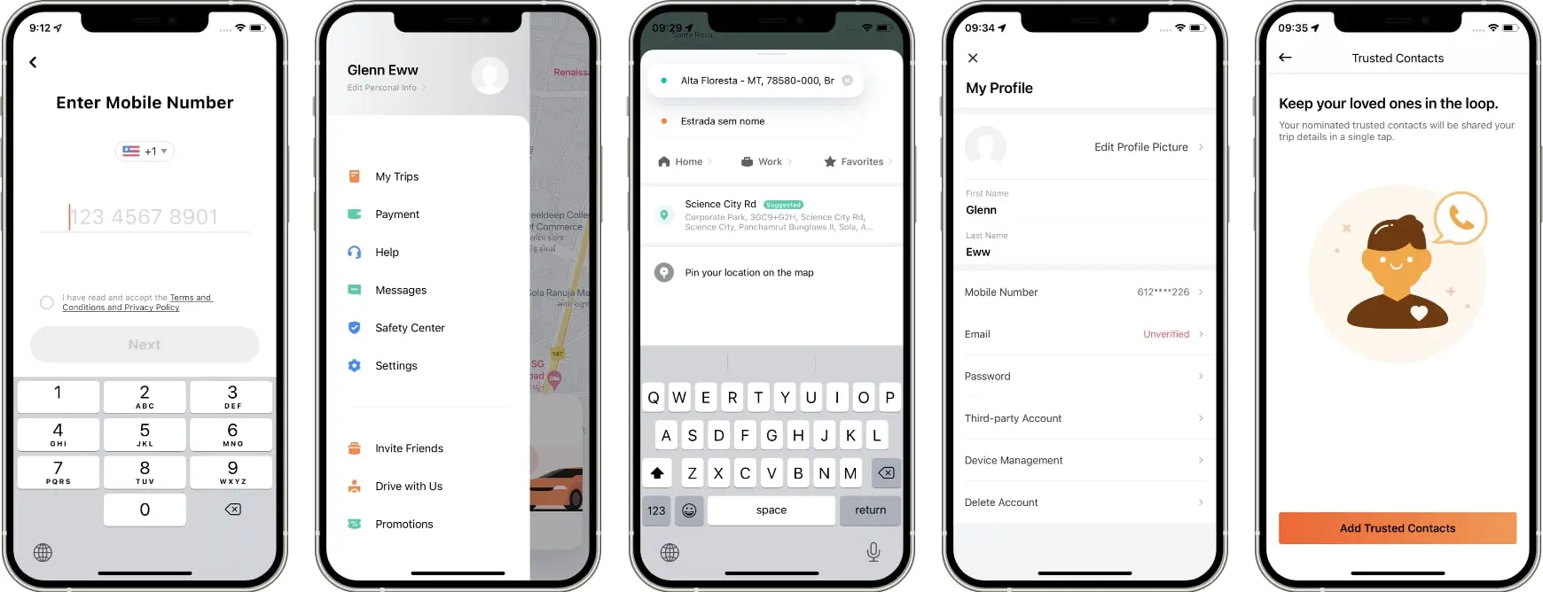 Screenshots of DiDi App