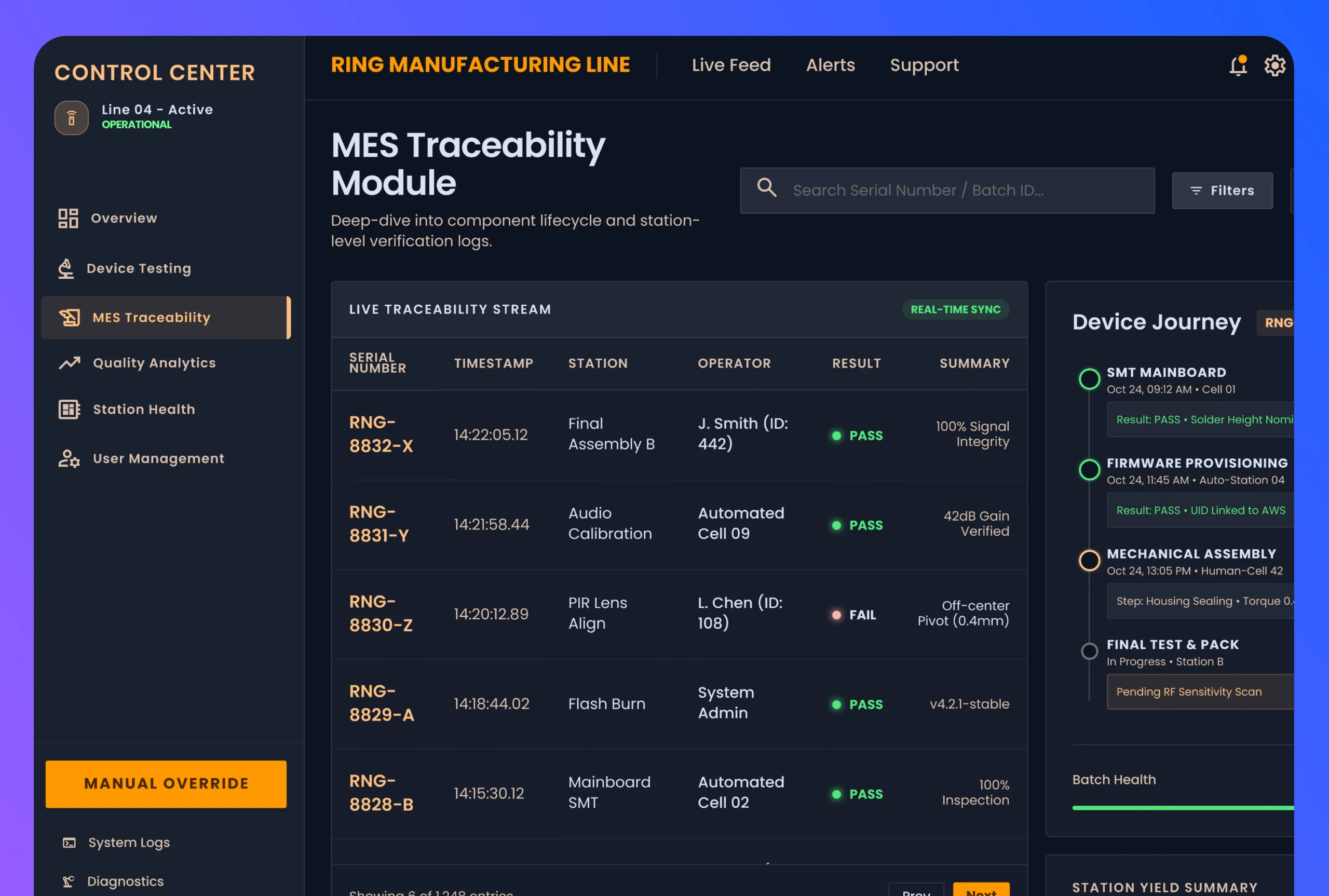 Amazon ring production testing system interface UI